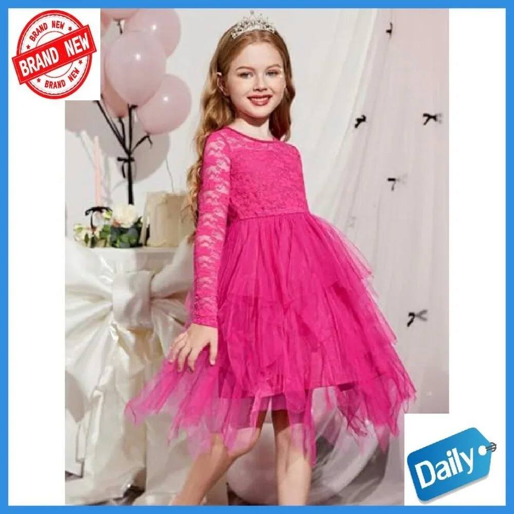 Toddler Flower Girl Dress Long Sleeve Tutu Tulle Party Wedding